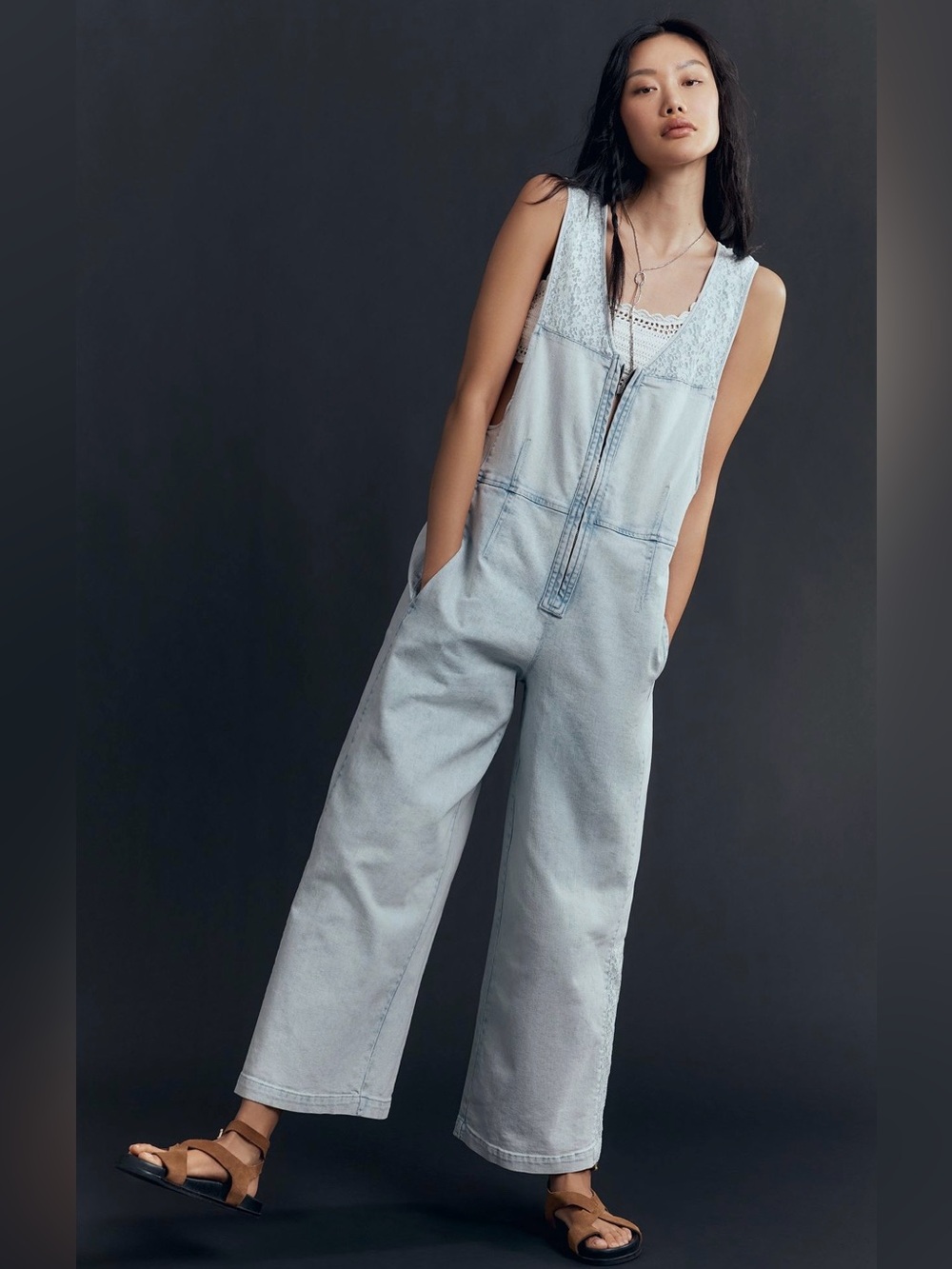 Pilcro Light Blue Denim Jumper Overalls with Wide Leg
